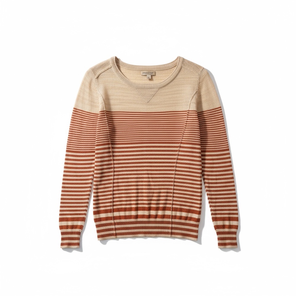 Lucky Brand Womens Striped Long Sleeve Crew Neck Sweater Cream Rust Orange Small - Picture 5 of 8